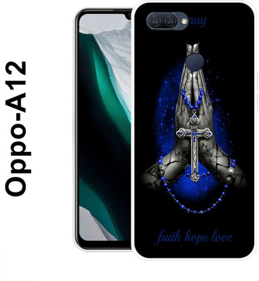 MOBIFLY Back Cover for OPPO A12, Pray, Faith, Hope, Love, Jesus, Cross, 600(Black, Flexible, Pack of: 1)