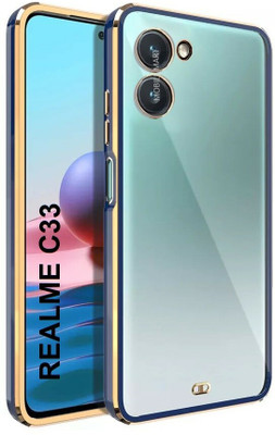 Mobile Mart Back Cover for Realme C33(Blue, Transparent, Gold, Camera Bump Protector, Silicon, Pack of: 1)