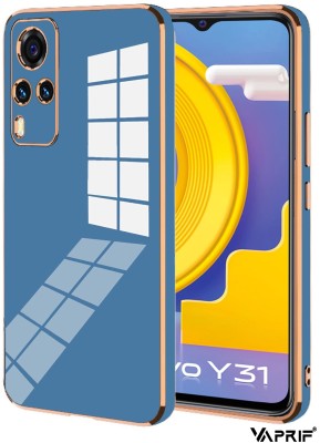 VAPRIF Back Cover for Vivo Y31, Y51, Y51A, Y53s, Golden Line, Premium Soft Chrome Case | Silicon Gold Border(Blue, Shock Proof, Silicon, Pack of: 1)