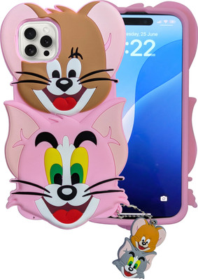 GETCOVER Back Cover for iPhone 15 PRO MAX Tom Jerry Cute 3D Cartoon | Soft Flexible | Shock Proof(Pink, 3D Case, Silicon, Pack of: 1)