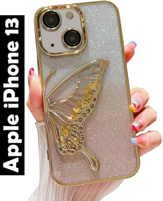 VAPRIF Back Cover for Apple iPhone 13, Stylish 3D Butterfly with Shimmering Glitter With All-Round Protection(Gold, Electroplated, Pack of: 1)