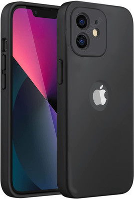MobiLooks Back Cover for Apple iPhone 12, Original Silicone Logo Cut Shockproof Full Body Protection Case(Black, Camera Bump Protector, Silicon, Pack of: 1)
