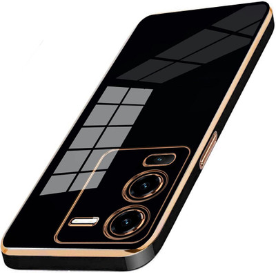 VAPRIF Back Cover for Vivo V25 Pro 5G, Golden Line, Premium Soft Chrome Case | Silicon Gold Border(Black, Shock Proof, Silicon, Pack of: 1)