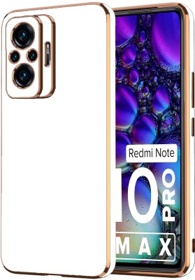 VAPRIF Back Cover for Mi Redmi Note 10 Pro Max, Golden Line Premium Soft Chrome Case | Silicon Gold Border(White, Shock Proof, Silicon, Pack of: 1)