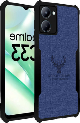 Qyist Back Cover for Realme C33 |Vegan PU Leather |Deer Case| Camera Lens Protection(Blue, Shock Proof, Pack of: 1)
