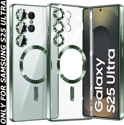 VONZEE Back Cover for Samsung Galaxy S25 Ultra, Magsafe Compatible Built-in Camera Lens Electroplated Case(Green, Transparent, Electroplated, Silicon, Pack of: 1)
