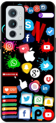 FAZAKA Back Cover for OnePlus 9RT 5G On Glossy Metal Phone Cover | SOCIAL MEDIA(Multicolor, Dual Protection, Pack of: 1)