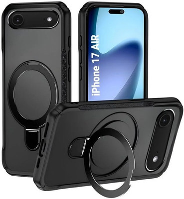 AIBEX Back Cover for Apple iPhone 17 Air | MagSafe Ring Kickstand |Slim Matte Armor with Air Cushion Protection(Black, Ring Case, Pack of: 1)