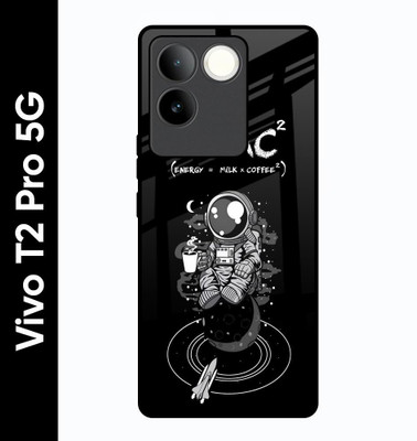 QRIOH Glass Back Cover for Vivo T2 Pro 5G(Black, Grip Case, Pack of: 1)