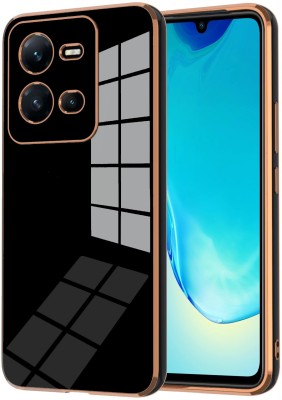 VAPRIF Back Cover for Vivo V25 5G, vivo V25 5G, Golden Line, Premium Soft Chrome Case | Silicon Gold Border(Black, Shock Proof, Silicon, Pack of: 1)