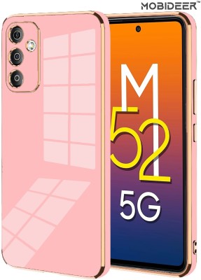 MOBIDEER Back Cover for Samsung Galaxy M52 5G, Golden Line Premium Soft Chrome Case |Silicon Gold Border(Pink, Shock Proof, Silicon, Pack of: 1)