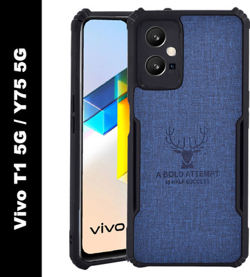 Flipkart SmartBuy Back Cover for VIVO T1 5G / VIVO Y75 5G / Vegan PU Leather / Corner Four Side Edges(Blue, Shock Proof, Pack of: 1)