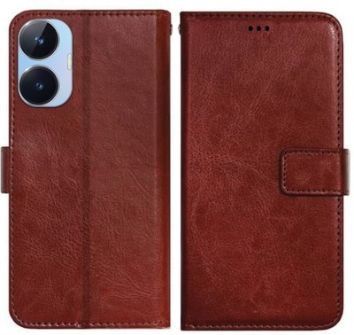 Loopee Flip Cover for Realme C55, Realme Narzo N55 Premium Leather Finish, with Card Pockets, Wallet Stand(Brown, Dual Protection, Pack of: 1)