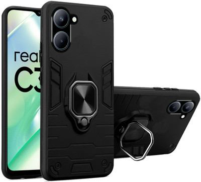 SMARTPOCKET Back Cover for realme C33(Black, Rugged Armor, Pack of: 1)