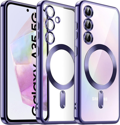 VONZEE Back Cover for Samsung Galaxy A35 5G, Magsafe Compatible Built-in Camera Lens Protector Plating Case(Purple, Magnetic Case, Silicon, Pack of: 1)