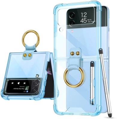 SCALEBEE Back Cover for Samsung Galaxy Z Flip4 / Flip 4 5g Transparent Bumper Anti Drop Ring with Pen & Holder(Blue, Ring Case, Pack of: 1)
