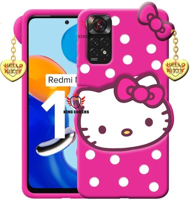 KING COVERS Back Cover for Redmi Note 11 4G Hello Kitty Mobile Back Cover| 3D Cute Kitty|with Heart Pendant(Pink, Flexible, Pack of: 1)