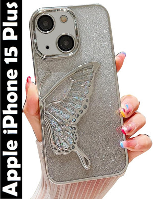 VAPRIF Back Cover for Apple iPhone 15 Plus, Stylish 3D Butterfly with Shimmering Glitter With All-Round Protection(Silver, Electroplated, Pack of: 1)
