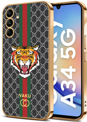 Vaku Luxos Back Cover for Samsung Galaxy A34 5G, Lynx Line Leather Pattern Gold Electroplated Design Soft TPU Case(Black, Shock Proof, Pack of: 1)