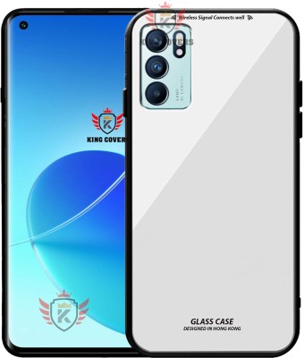 KING COVERS Back Cover for OPPO RENO-6 PRO (5G), Luxurious 9H Toughened Glass Back Case Shockproof TPU Bumper(White, Dual Protection, Pack of: 1)