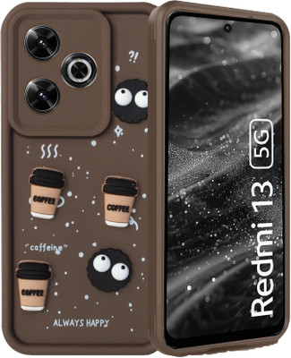 MOBIDEER Back Cover for Redmi 13 5G / Poco M6 Plus 5G, 3D Cartoon Coffee Emoji Designer | Shockproof & Stylish(Brown, Matte Finish, Silicon, Pack of: 1)