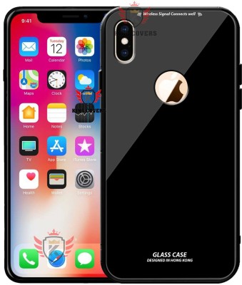 KING COVERS Back Cover for Apple iPhone X, Luxurious 9H Toughened Glass Back Case Shockproof TPU Bumper(Black, Dual Protection, Pack of: 1)