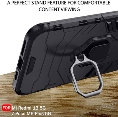 SUCH Flip Cover for Back Cover for Mi Redmi 13 5G- (Kickstand, Black, Shock Proof,Pack of: 1)(Black, Camera Bump Protector, Pack of: 1)