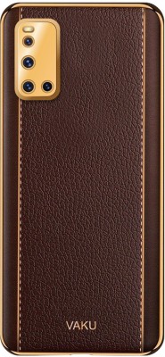 Vaku Luxos Back Cover for vivo V19, Luxemberg Leather Stitched Gold Electroplated Soft TPU Shockproof Protective Case(Brown, Flexible, Pack of: 1)