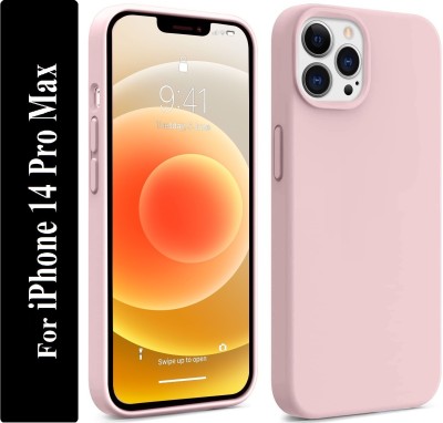 Coverskart Liquid Silicone Back Cover for Apple iPhone 14 Pro Max, Logo Embossed Shock Proof Microfiber Case(Pink, Camera Bump Protector, Silicon, Pack of: 1)