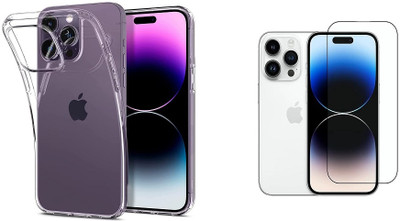 NIMMIKA ENTERPRISES Back Cover for Apple iphone 14 Pro Back Cover & Tempered Glass 11D(Transparent, Black, Shock Proof, Pack of: 1)