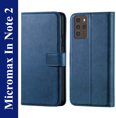 Innovex Back Cover for Micromax In Note 2 - Inbuilt Stand & Card Pockets | Hand Stitched | Wallet Flip Case(Blue, Pack of: 1)