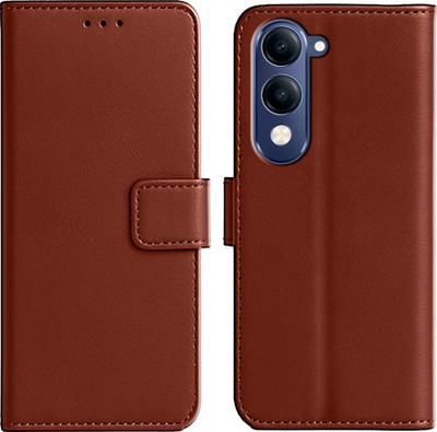 Ascensify Back Cover for Vivo T4 Lite 5G Premium PU Leather Flip Cover with Card Slots & Stand Feature(Brown, Dual Protection, Pack of: 1)