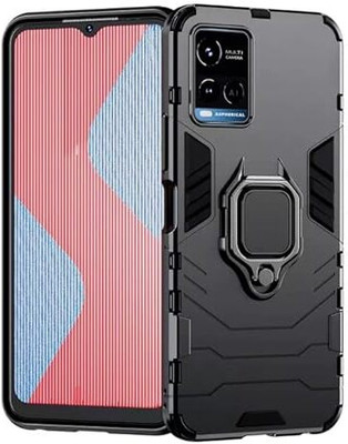 Kosher Traders Back Cover for Vivo Y21 ( Armour Bumper Ring Holder & Kickstand in-Built )(Black, Dual Protection)