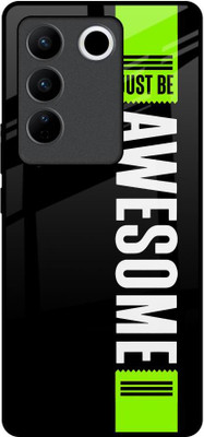QRIOH Glass Back Cover for Vivo V27 5G(Black, Grip Case, Pack of: 1)