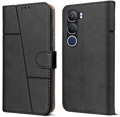 NIMMIKA ENTERPRISES Flip Cover for Vivo Y29 5G(Premium Leather Material | 360-degree protection | Stand Feature)(Black, Dual Protection, Pack of: 1)