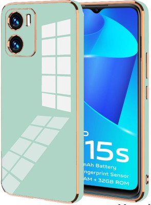 VAPRIF Back Cover for Vivo Y15s, Golden Line, Premium Soft Chrome Case | Silicon Gold Border(Green, Shock Proof, Silicon, Pack of: 1)