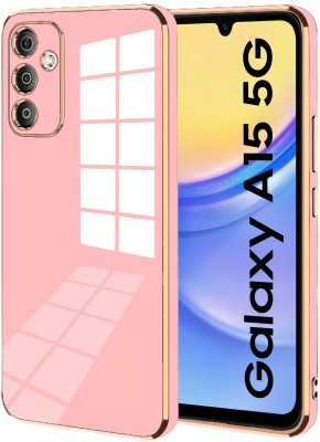 MOBIDEER Back Cover for Samsung Galaxy A15 5G, Golden Line, Premium Soft Chrome Case | Silicon Gold Border(Pink, Shock Proof, Silicon, Pack of: 1)