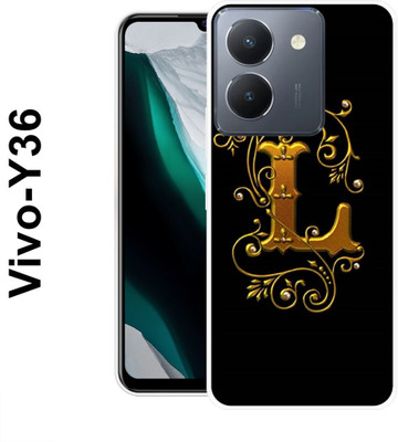 MOBIFLY Back Cover for Vivo Y36, L, Golden, Aphabet, New, Design, 119(Black, Flexible, Pack of: 1)