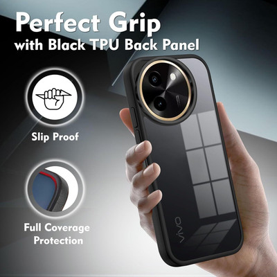 SUPER-ME Back Cover for Premium Clear VIVO Y58/Y38 5G | BLACK GRIP | Best Fit (Clear PC + Black TPU Bumper)(Transparent, Hard Case, Pack of: 1)