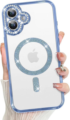 prozzile Back Cover for iPhone 16 Diamond MagSafe Case and Camera Lens Protection Cover for Women and Girls(Blue, Magsafe, Pack of: 1)