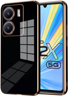 MOBIDEER Back Cover for Vivo T2X 5G, Golden Line Premium Soft Chrome Case, Silicon Gold Border(Black, Shock Proof, Silicon, Pack of: 1)