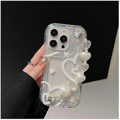 SPARKUP Back Cover for iPhone 12 Pro Max- Glitter Heart Design with Heart Bracelet Chain | Aesthetic Soft Case(Transparent, Shock Proof, Silicon, Pack of: 1)