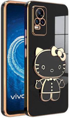 Dallao Back Cover for Vivo Y73, Vivo V21E 4G 3D Kitty with Folding Mirror Stand Slim electroplated case Soft TPU(Black, Shock Proof, Silicon, Pack of: 1)