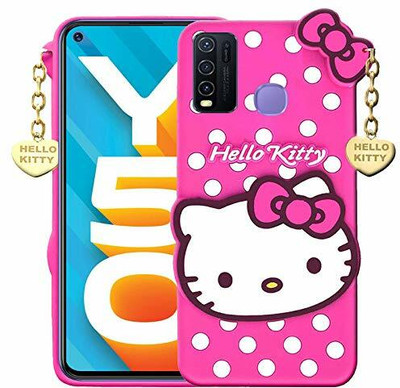 mobies Back Cover for Vivo Y50, Vivo Y30 Hello Kitty 3D Cute Kitty Heart Pendant(Pink, 3D Case, Silicon, Pack of: 1)