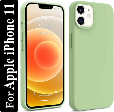 Coverskart Liquid Silicone Back Cover for Apple iPhone 11, Logo Embossed Shock Proof Microfiber Case(Green, Camera Bump Protector, Silicon, Pack of: 1)