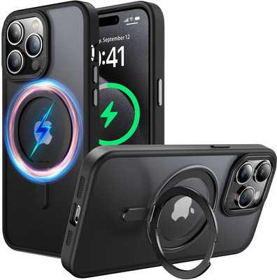 FIEUSCHE Back Cover for IPhone 14 Pro Max Case With Magnatic Ring Stand Compatible with Magsafe Case(Black, Matte Finish, Silicon, Pack of: 1)