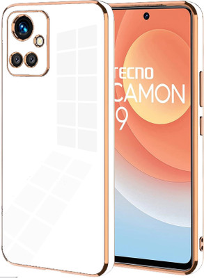 VAPRIF Back Cover for Tecno Camon 19, Golden Line Premium Soft Chrome Case | Silicon Gold Border(White, Shock Proof, Silicon, Pack of: 1)