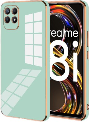 VAPRIF Back Cover for Realme 8i, Realme Narzo 50, Golden Line, Premium Soft Chrome Case | Silicon Gold Border(Green, Shock Proof, Silicon, Pack of: 1)