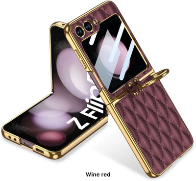 NazarBattu Back Cover for Samsung Galaxy Z Flip 6 Cushion Leather With Inbuilt Front Screen Guard And Ring Holder(Maroon, Ring Case, Pack of: 1)