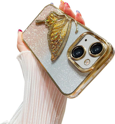 YuniKase Back Cover for iphone 13/14 Luxury cute design Butterfly , for girls and woman(Gold, Grip Case, Pack of: 1)